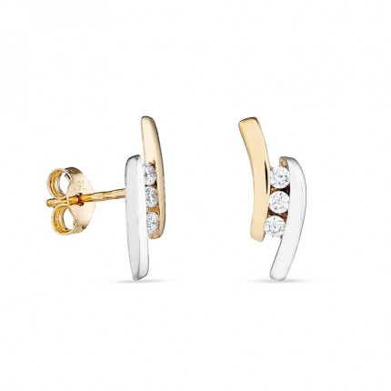 Pendientes de oro amarillo 18K barras bicolor y circonitas
