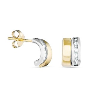 Pendientes de oro 18K barras bicolor y cierre de presión