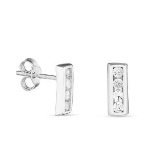 Pendientes rectangulares de oro blanco 18K y 8 circonitas