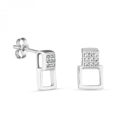 Pendientes cuadrados de oro blanco de 18K con circonitas