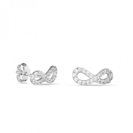 Brincos em ouro branco 18K símbolo do infinito com zircónias