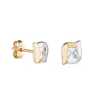 Pendientes rombo de oro amarillo de 18K. y circonita