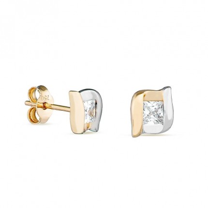 Pendientes rombo de oro amarillo de 18K. y circonita