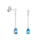 Pendientes largos de oro blanco 9K con topacio