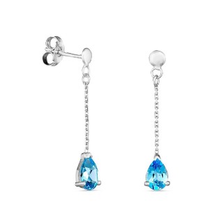 Pendientes largos de oro blanco 9K con topacio