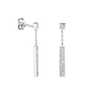 Pendientes de oro blanco de 18K barras colgantes y diamante