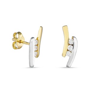 Brincos em ouro amarelo 9K barras bicolores e 6 zircónias