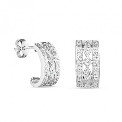 Pendientes rectangulares de oro blanco 18K y diamante 0.06ct