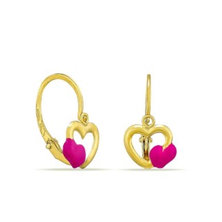 Pendientes de oro amarillo 9K corazón rojo esmaltado
