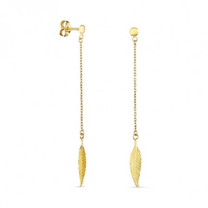 Pendientes de oro amarillo 9K hojas con cadenas