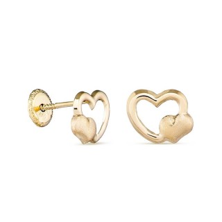 Brincos em ouro amarelo 18K 2 corações abraçados
