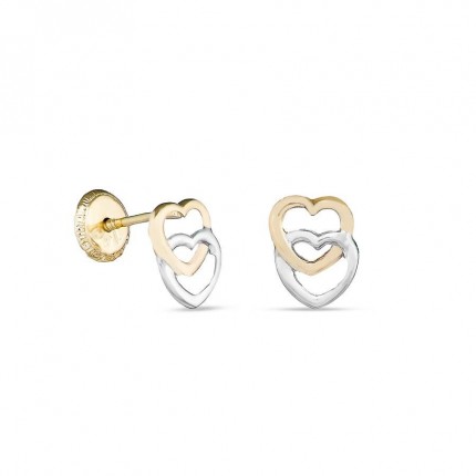 Pendientes de oro amarillo de 18K 2 corazones entrelazados