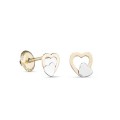 Brincos de 2 corações em ouro amarelo 18K com fecho de rosca