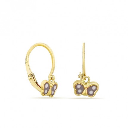 Brincos em ouro amarelo 18K com borboletas rosa esmaltadas