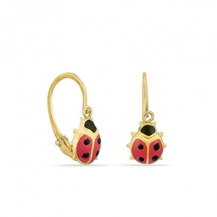 Brincos em ouro amarelo 18K joaninhas esmaltadas