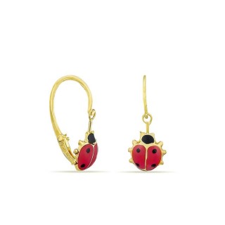 Brincos em ouro amarelo 18K joaninhas vermelhas esmaltadas