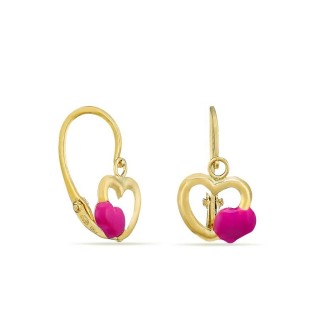 Brincos em ouro amarelo 18K 2 corações esmaltados