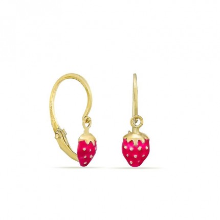 Brincos em ouro amarelo 18K morangos esmaltados