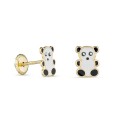 Pendientes de oro amarillo de 18K oso panda esmaltado