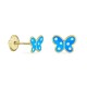 Brincos em ouro amarelo 18K borboleta azul esmaltado