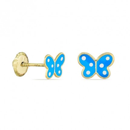 Brincos em ouro amarelo 18K borboleta azul esmaltado