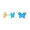 Brincos em ouro amarelo 18K borboleta azul esmaltado
