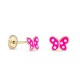 Brincos em ouro amarelo 18K borboleta na cor rosa esmaltada