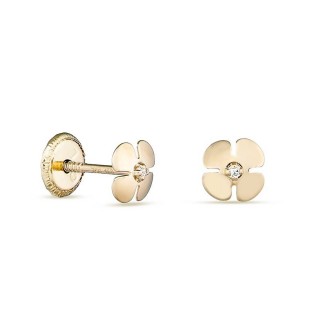 Brincos de trevo em ouro amarelo 18K com zircónia central