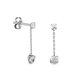 Pendientes de oro blanco de 18K cadena con circonitas