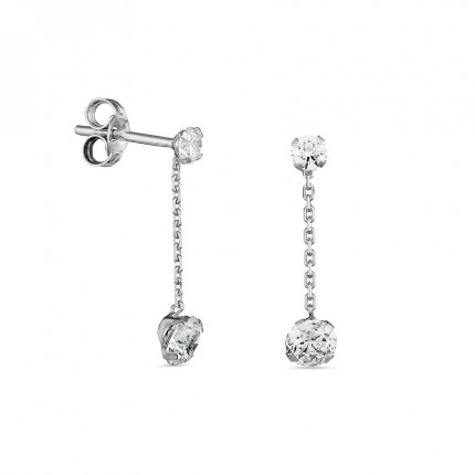 Pendientes de oro blanco de 18K cadena con circonitas