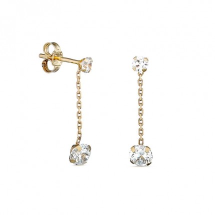 Brincos de fio em ouro amarelo 18K com zircónias
