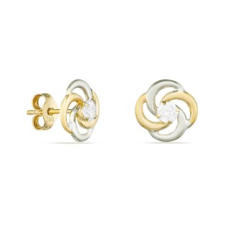 Brincos de flor bicolor em ouro amarelo 18K com zircónia