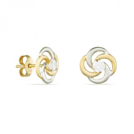 Brincos de flor bicolor em ouro amarelo 18K com zircónia