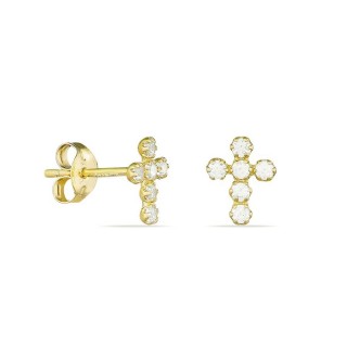 Brincos de cruz em ouro amarelo 18K com zircónias