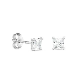 Brincos em ouro branco 18K com zircónia 3 x 5 mm