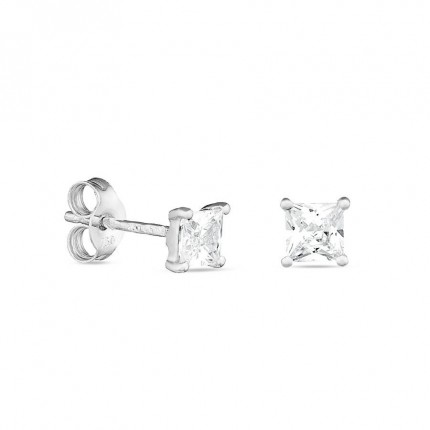 Brincos em ouro branco 18K com zircónia 3 x 5 mm