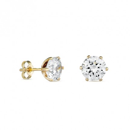 Brincos em ouro amarelo 18K com zircónia 7mm