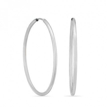 Brincos argola em ouro branco 18K tubos lisos de 40 mm com fecho oculto