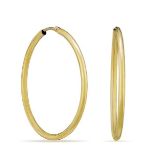Brincos argola em ouro amarelo 18K tubos lisos de 35mm con fecho oculto