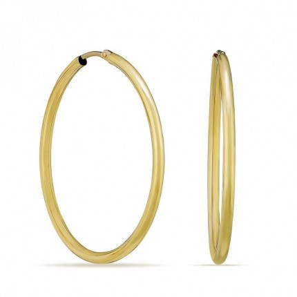 Brincos argola em ouro amarelo 18K tubos lisos de 35mm con fecho oculto