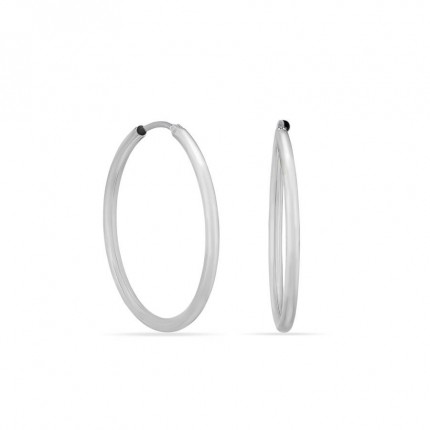 Pendientes de aro de oro blanco 18K planos lisos de 30 mm