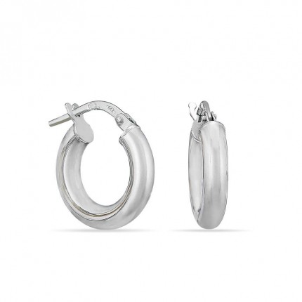 Pendientes de aro de oro blanco 18K tubo liso de 8 mm
