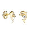 Pendientes delfines de oro amarillo 18 K y circonita central