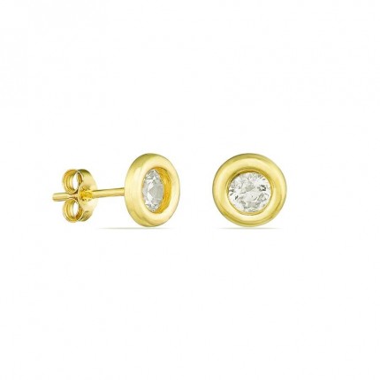 Brincos planos circulares em ouro amarelo 18K com zircónia