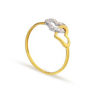 Anel em ouro amarelo 9K corações entrelaçados de zircónias