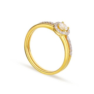 Anillo bañado en oro doble aro con circonita