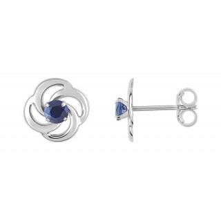 Pendientes de oro blanco 9K con zafiro y flor
