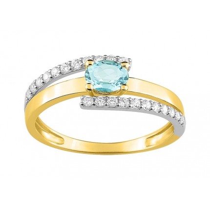 Anillo de oro bicolor 9K con 3 tiras agua marina