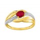 Anel em oro bicolor 9K com rubi e diamante 0.008 ct