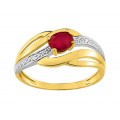 Anel em oro bicolor 9K com rubi e diamante 0.008 ct